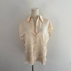 Vince 100 Silk Button Down Blouse | Beige Champagne Satin | Women’s Size Medium